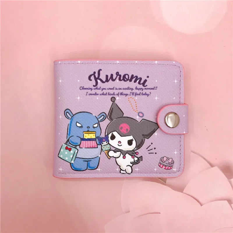 Cartoon Pu Wallet Casual Girl Bag Cute Hello Kitty Kuromi Melody Portable Id Card Holders Coin Purse Cute Girls Gifts