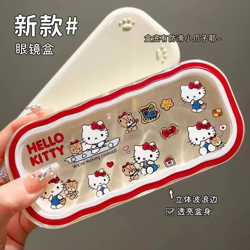 Kawaii Hello Kitty Eyeglass Case Anime Cartoon Cute Translucent Glasses Storage Box Sunglasses Protective Case Girl Gift