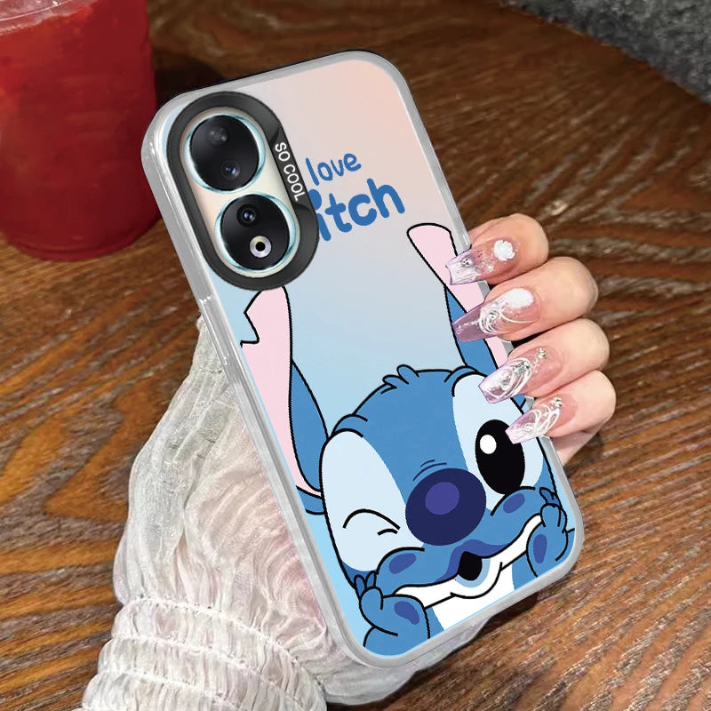 For Honor 90 Phone Case Lilo Stitch Big Eye Cute Cartoon Lovely Cover Matte Laser Coque For Honor 90 Fundas Honor90 Bumper