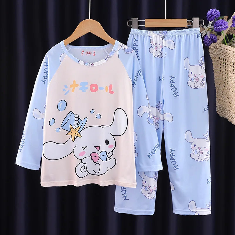 Cute Cinnamo roll Children Pajamas Suit Hello Kitty Sleepwear Melody Girl Boy Autumn Long Sleeved Home Suit Gifts