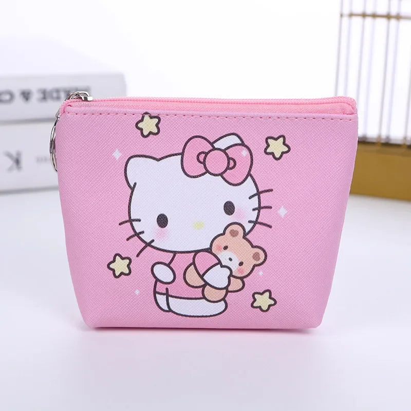 Hello Kitty Purse Coin Purses Cartoon Printed PU Melody Cute Wallet Bag Keychains Storage Bag Kuromi Kawaii Mini Pouch