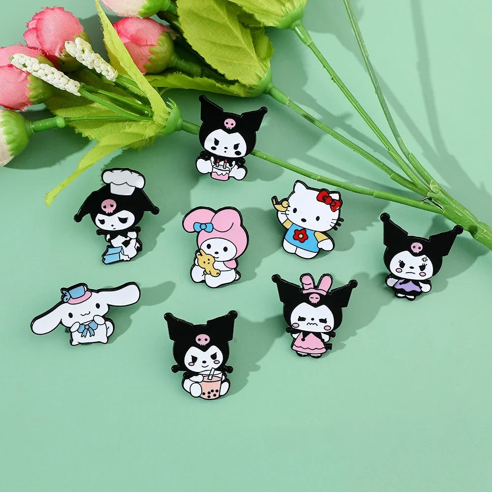 8 Pcs Animal Hello Kitty Brooch  Angry Princess Kulomi Melody Lapel Pin Fashion Cinnamon Metal Badge Backpack Clothing Jewelry