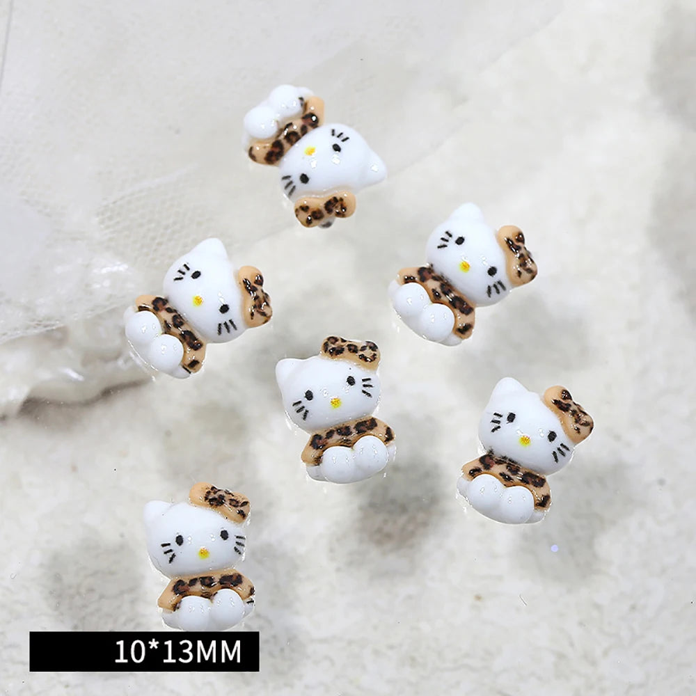 20 PCS Mixed Kawaii Leopard Print Hello Kitty Nail Art Decor Large Bow Sunglasses Heart Resin Nail Art Charms Accessories Gifts