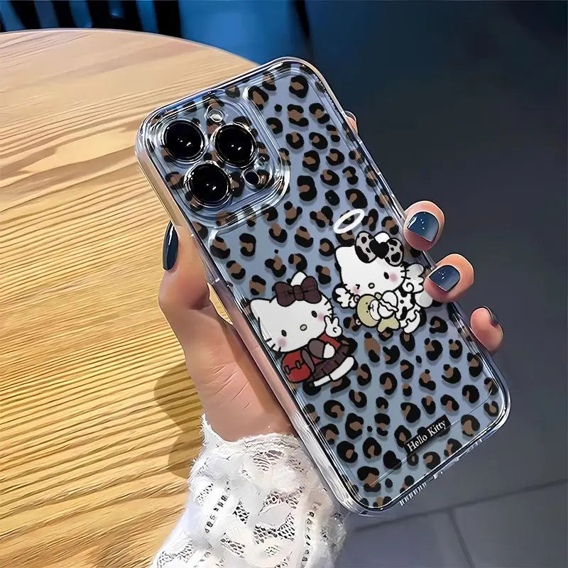 Original Leopard Hello Kitty Phone Case For iPhone 16 15 14 13 12 11 Mini Pro Max X XR XS Max 6S 6 7 8 Plus SE 20 Cover