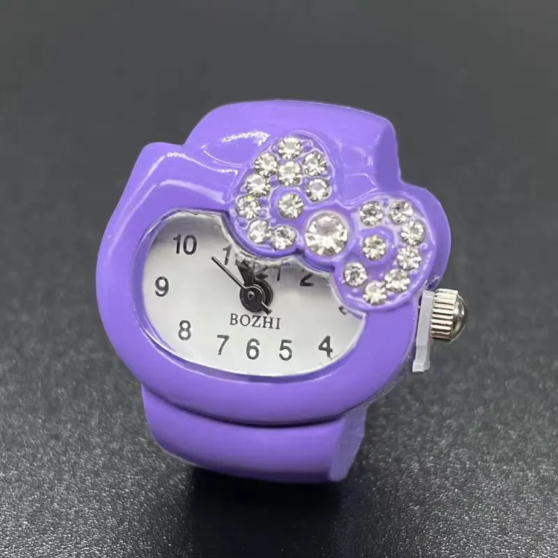 Hello Kitty Watch Ring, Cute Kt Cat Bow, Rhinestone Clock Ring, Girls Jewelry, Kids Gifts, Kawaii Toys