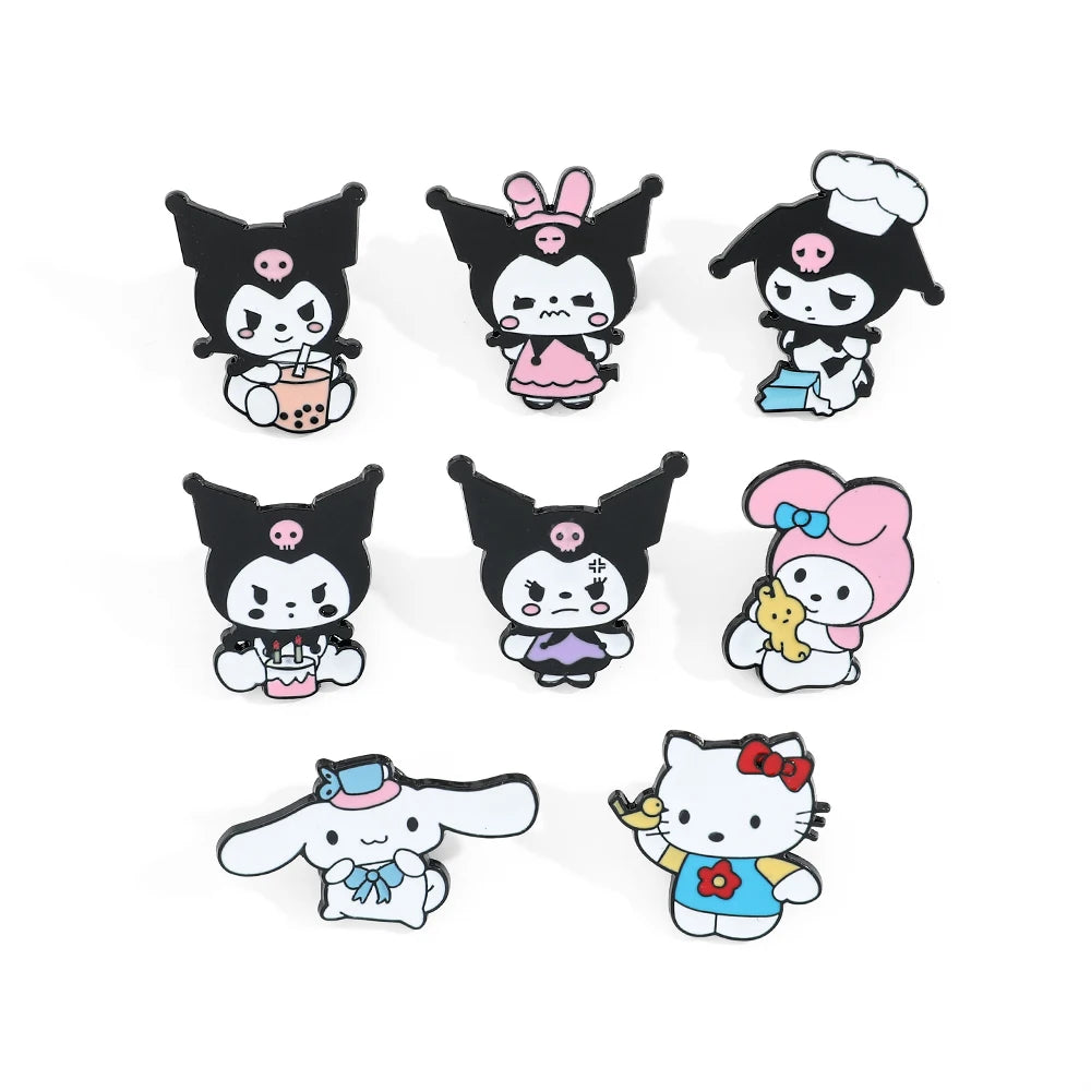 8 PCS Animal Hello Kitty Brooch Angry Princess Melody Lapel Pin Fashion Cinnamon Metal Badge Backpack Clothing Jewelry