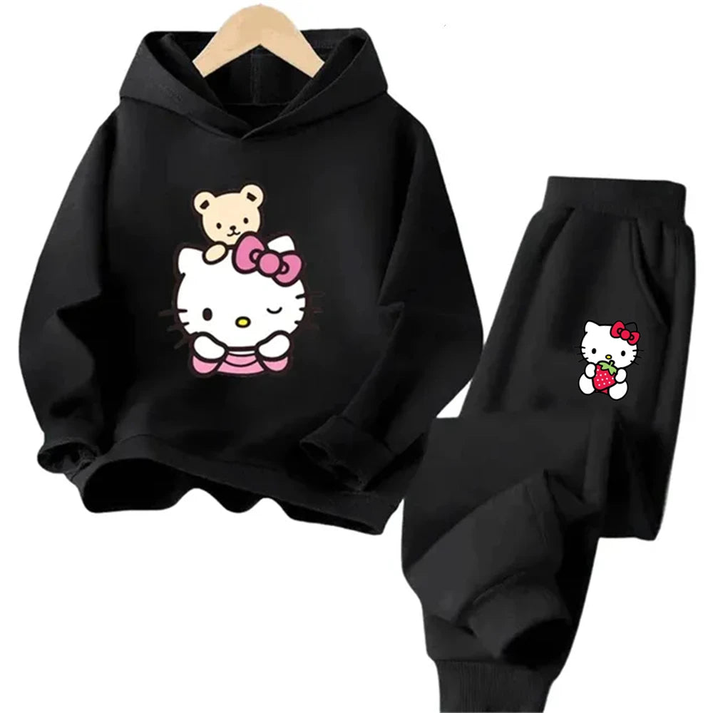 Hello Kitty Boys Girls Hoodie Trousers Set Children's Sweatshirt + Sweatpants Two-piece Fashion Set age 3-12 Kids Autumn Winter