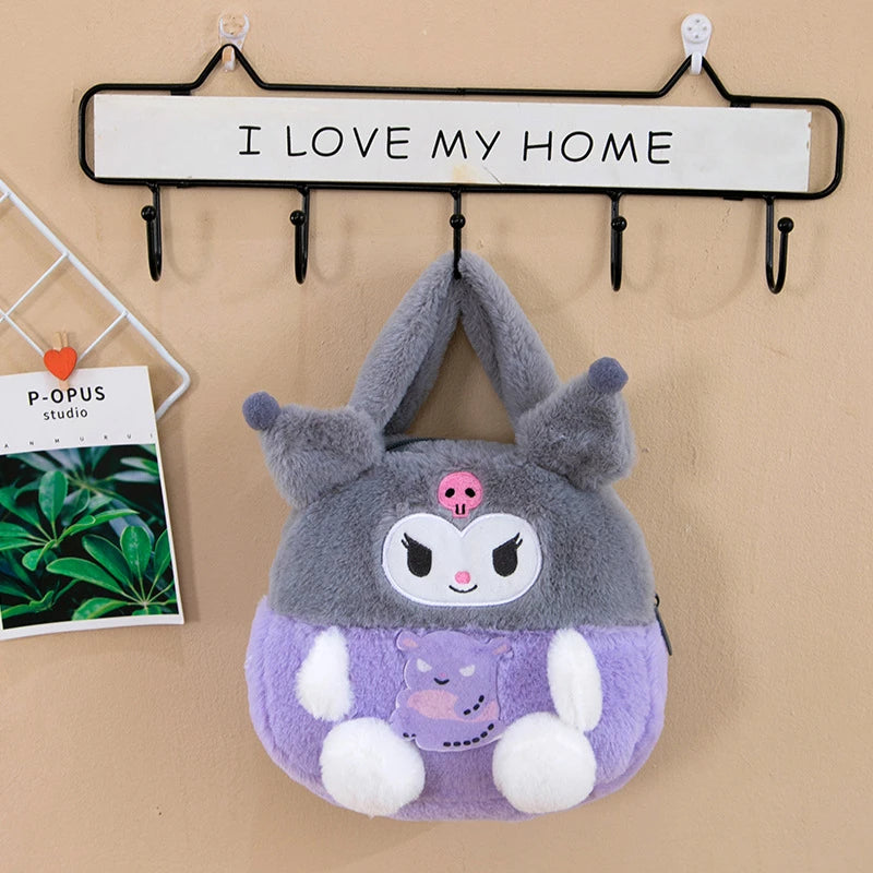 Kawaii Kuromi Cinnamoroll Hello Kitty My Melody Soft Plush Tote Bag Anime Pompom Purin Pochacco Handbag Storage Bag Girls