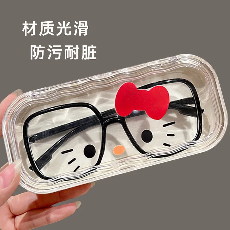 Hello Kitty Glasses Case Storage Box Anime Kawaii Cartoon Transparent Wave Sunglasses Protective Case Gifts for Girls