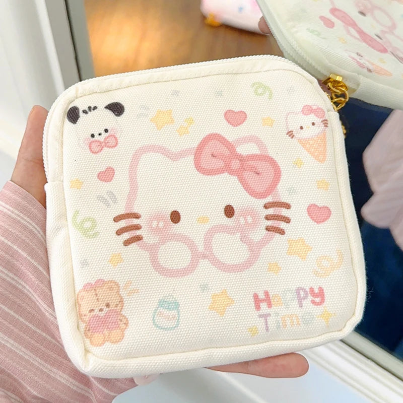 Kawaii Hello Kitty Cartoon Women Tampon Sanitary Napkin Storage Bag Mini Cosmetics Coin Purse Bag Gift