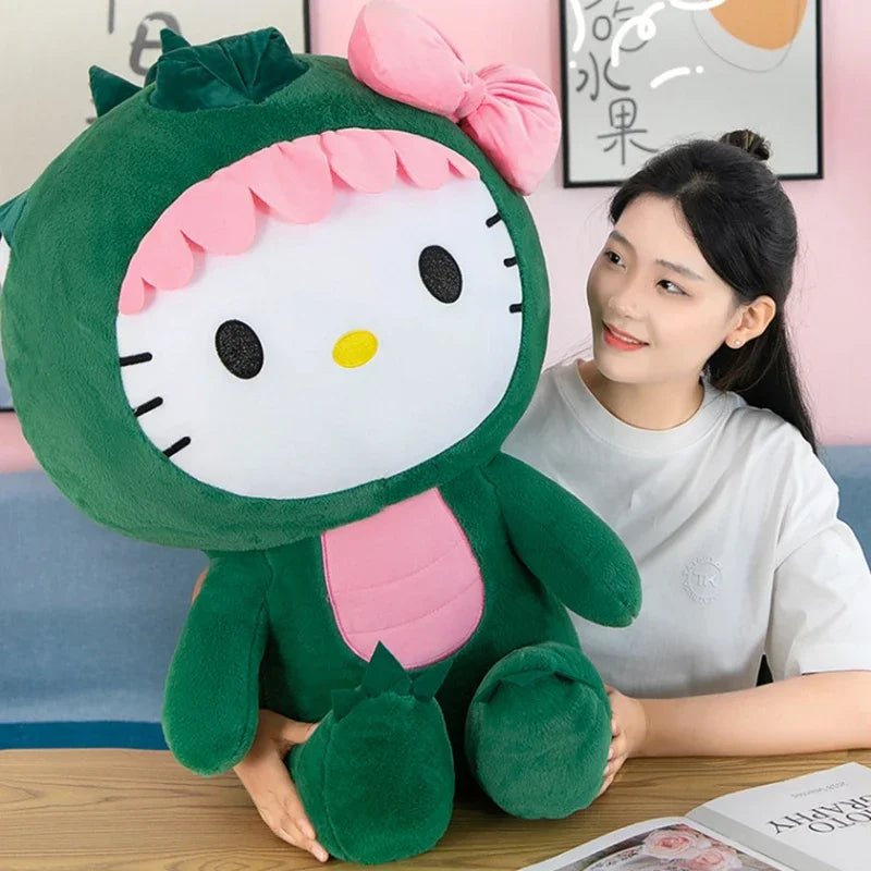 35/50/65cm Kawaii Hello Kitty Dinosaur Plush Toy Cartoon Doll Room Decoration Sleeping Throw Pillow Kids Birthday Gift