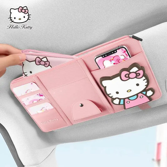 Cute Car Glasses Clip Hello Kittys Kawaii Anime Sun Visor Document Organizer Card Case Glasses Holder s for Girls Gift