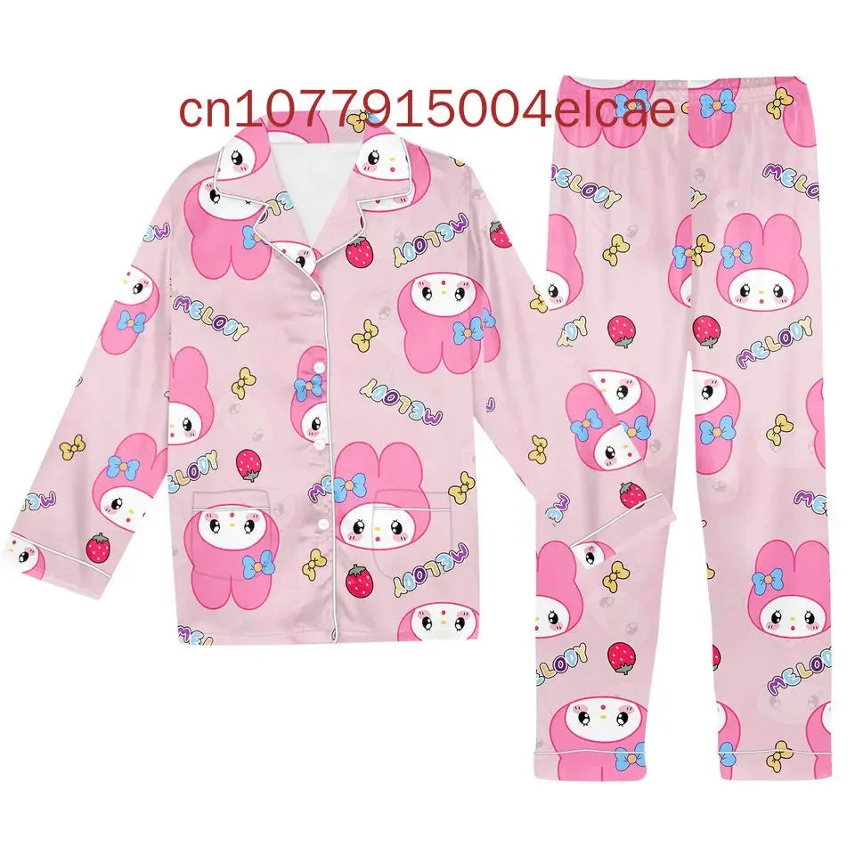 2025 New Hello Kitty Pajama Set 3d Printed Casual Men's and Women's Long Sleeve Shirt Pajama Set Hellokitty Family Pajamas Set