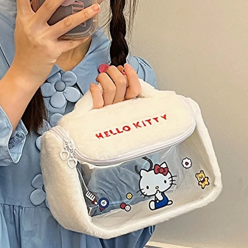 Plush Makeup Bag Kawaii Anime Hello Kitty Kuromi Melody Portable Large Capacity Storage Bags Cute Cartoon Cosmetic Bags