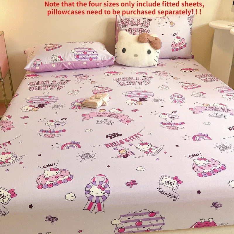 Pure Cotton Fitted Sheet Three-piece Set Hello kitty My Melody Cotton Bedspread Cute Kuromi Full Surround Protective Cover