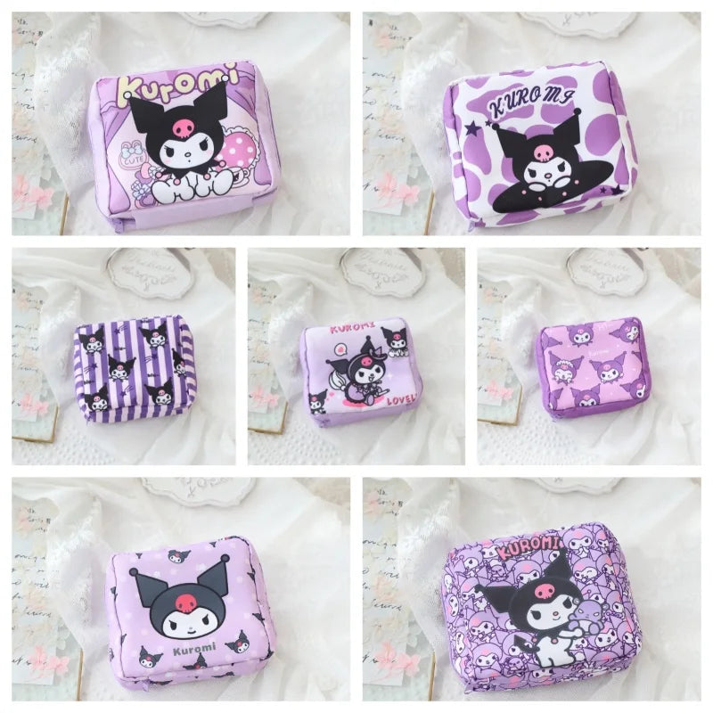 Hello Kitty Cinnamoroll Kuromi Cartoon Girl Sanitary Napkin Storage Bag MakeUp Bag Coin Purse  Card Holder Bag