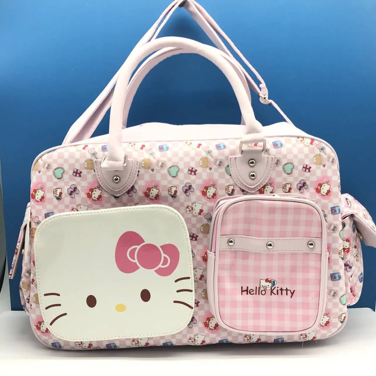 Hello Kitty Bag Cute Pink Handbag PU Glossy Travel Bag for Girls Fashion Crossbody Bag Carry on Luggage Backpack