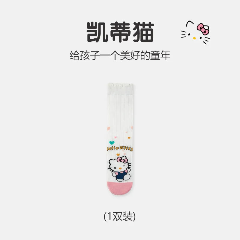 Hello Kitty Knee Long Sock Breathable Thin Sanrio Socks Accessories KT Cat Girl Middle Tube Socks Calf Sock Child Birthday Gift