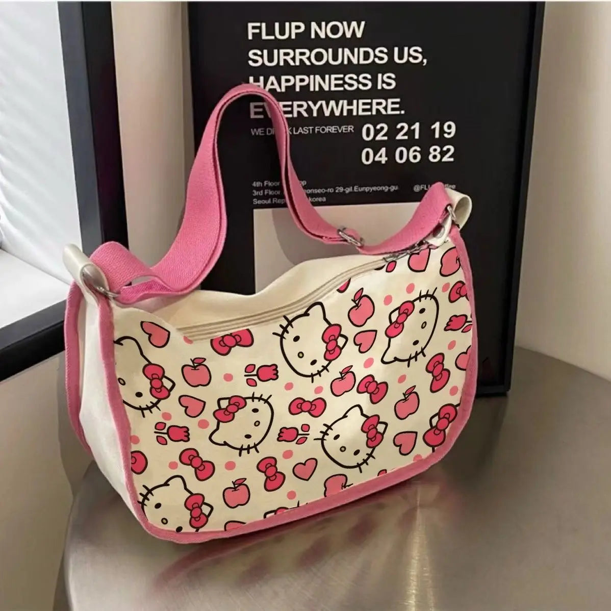 Hello Kitty Anime Kawaii MINISO Ins Fashion Canvas Bag Cute Cartoon Large Capacity Shoulder All Match Student Bag Gifts Toys