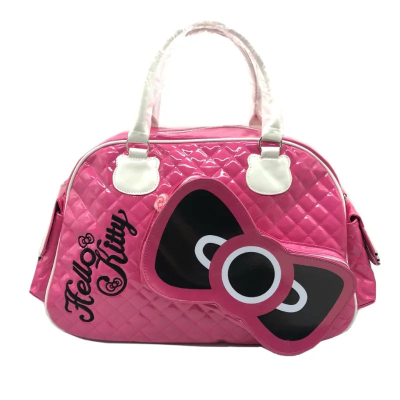 Hello Kitty Bag Cute Pink Handbag PU Glossy Travel Bag for Girls Fashion Crossbody Bag Carry on Luggage Backpack