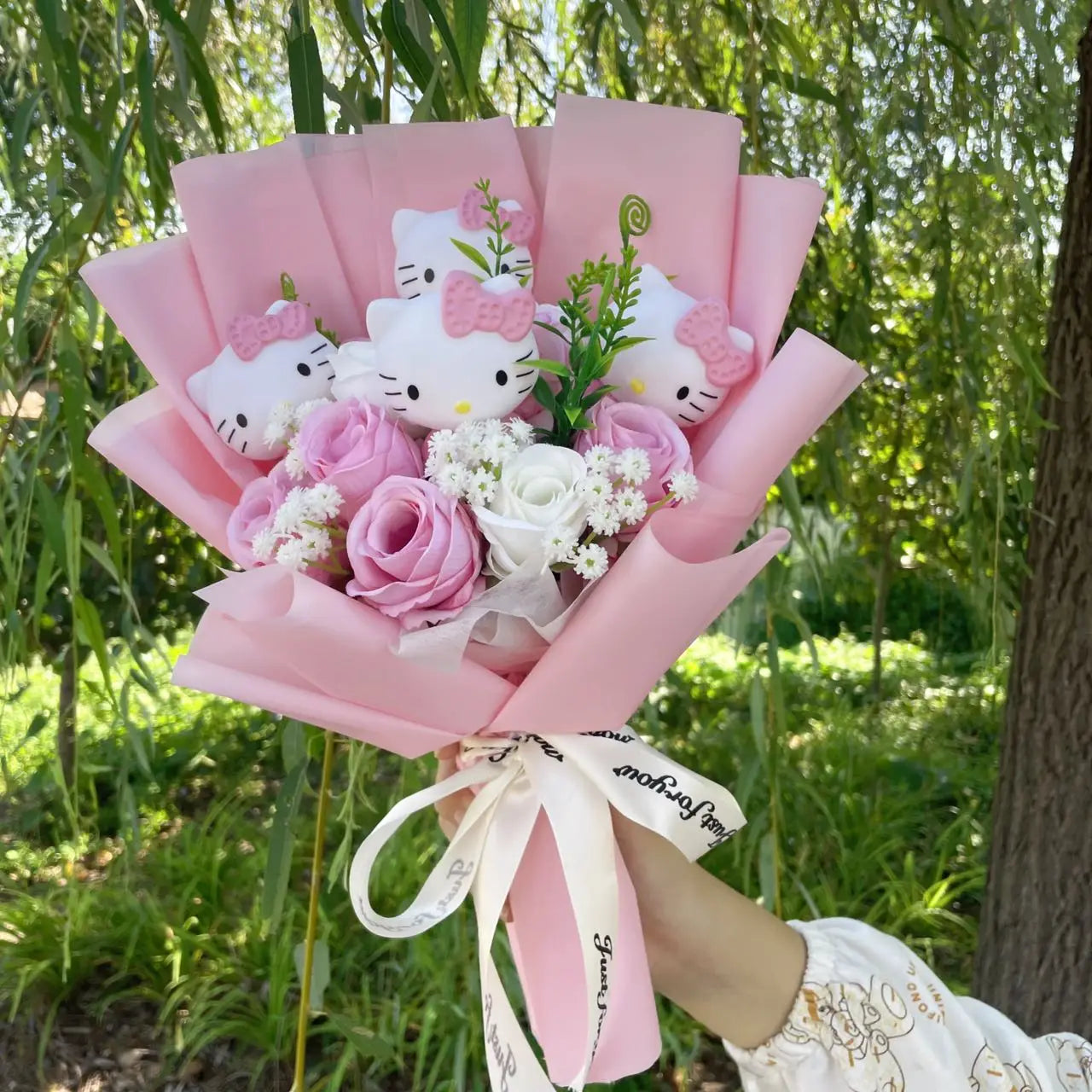 Hello Kitty Cat Dolls With Artificial Flowers Creative Sanrio Bouquet Christmas Valentine Birthday Graduation Gifts