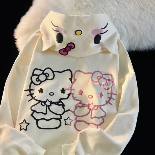 Cute Hello Kitty Cardigan Coat Female Loose Student Oversized Hoodie Gothic Zip Up Hoodie Kawaii Clothes Y2k Sweatshirts