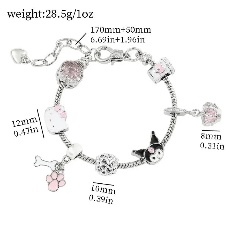 Sanrio Kuromi Pandora Bracelet Cartoon Anime Cute Bead String Fashion Charm Jewelry Halloween Bracelet Girl&Child Holiday Gifts