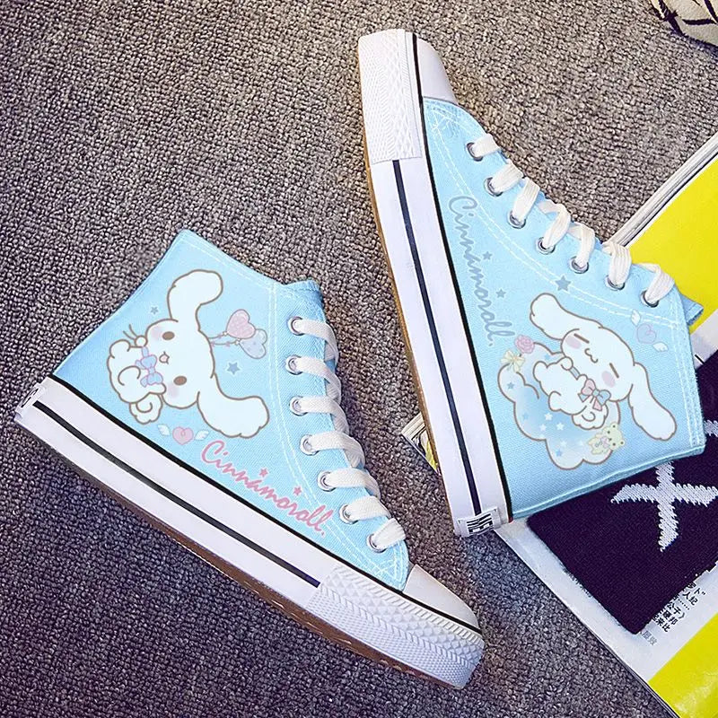 Kawaii Hello Kitty High Tops Canvas Shoes Women Student Cartoon Graffiti Skateboard Shoes Girl Preppy Versatile Sneakers