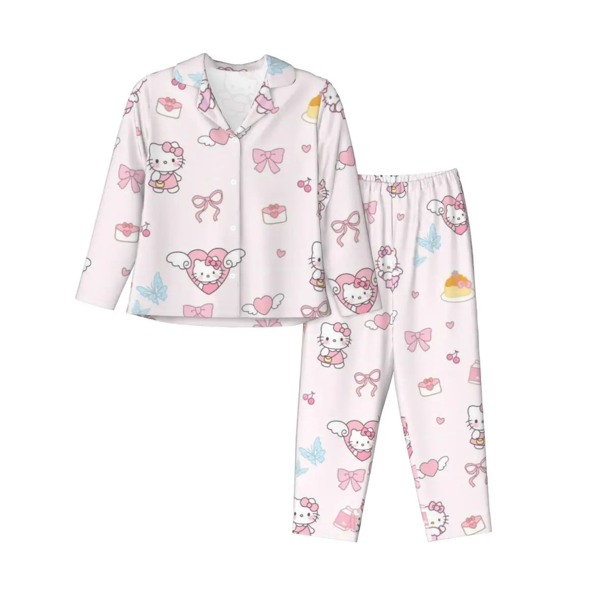 Cute Hello Kitty Women's Pajamas Set 2 Piece Set For Women Casual Long sleeve Suit