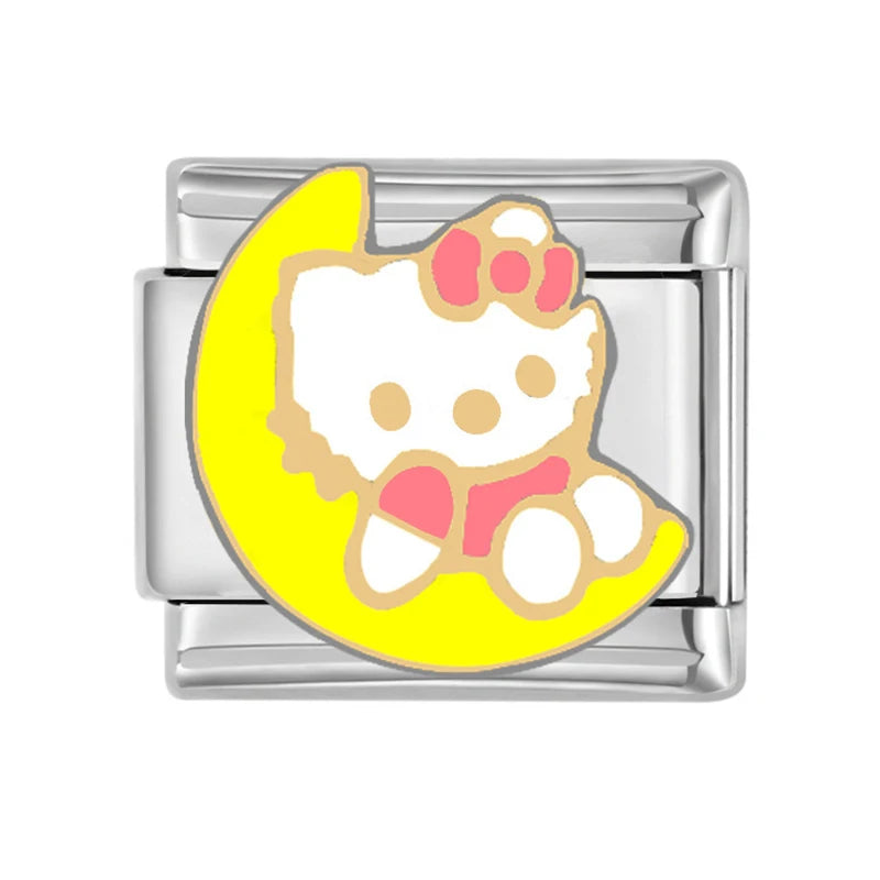 Hello Kitty Italian Links Charms Cute Cartoon KT Cat Beads Charm 9mm Stainless Steel Bracelet DIY Jewelry Making