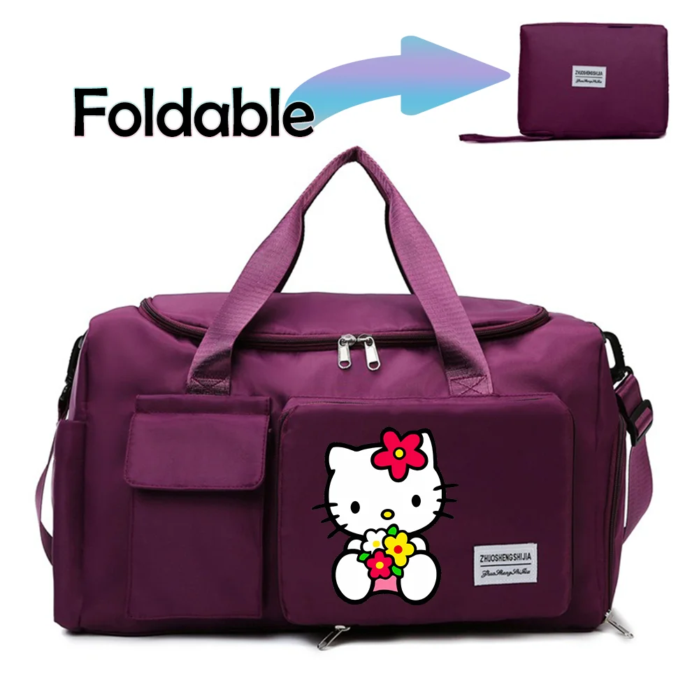 Hello Kitty Cartoon Travel Bag Large Capacity Storage Shoulder Bags Gym Duffle Pack with Shoe Compartment Portable HandBag