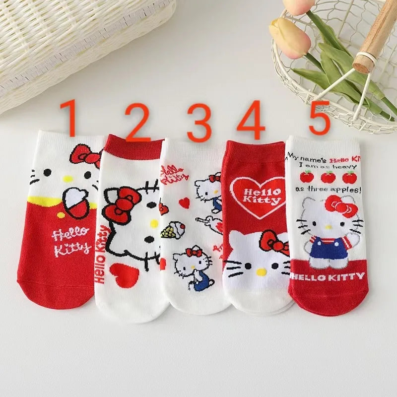 Cartoon Low Tube Cotton Socks Hello Kitty Kawaii Printed Christmas Hose Winter Comfortable Sock Gift for Sweet Girls