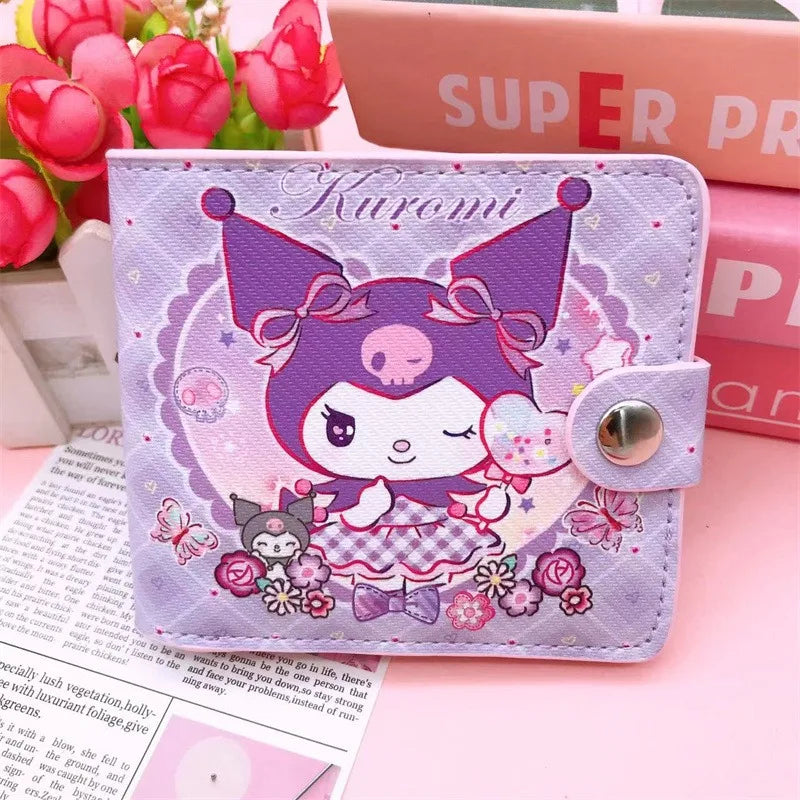 Hello Kitty Cinnamoroll My Melody Kuromi New Pu Casual Money Bag Coin Purse Card package Wallet With Buttons ﻿