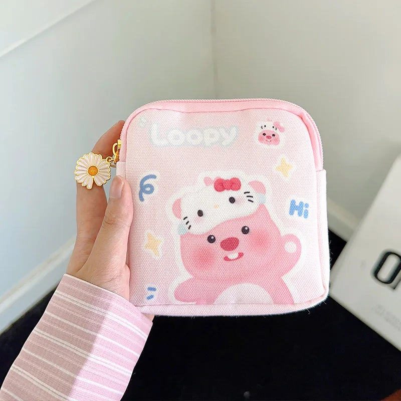 Kawaii Cartoon Hello Kitty Girl Tampon Sanitary Napkin Storage Bag Cute Mini Cosmetics Coin Purse Bag Women Gifts