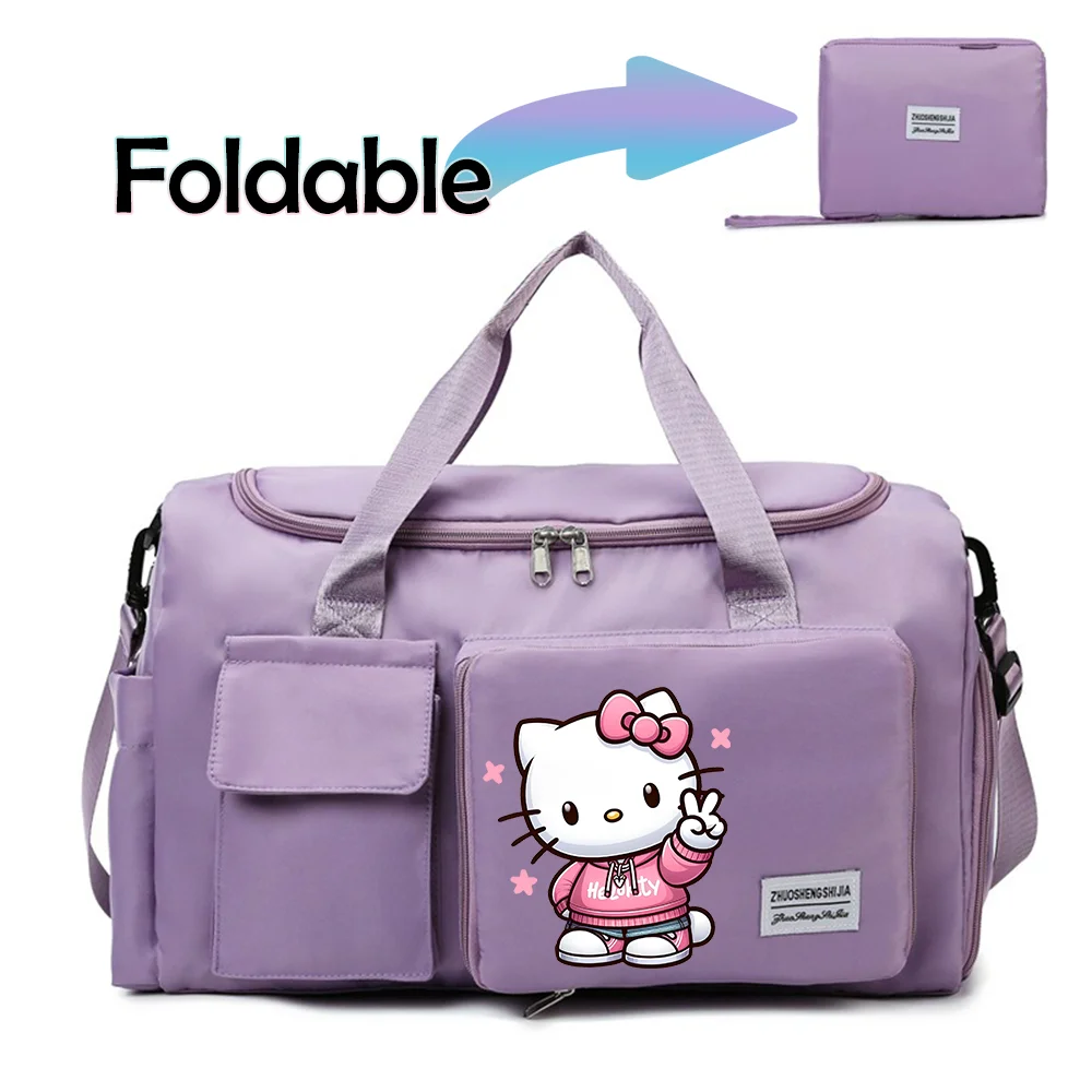 Hello Kitty Cartoon Travel Bag Large Capacity Storage Shoulder Bags Gym Duffle Pack with Shoe Compartment Portable HandBag