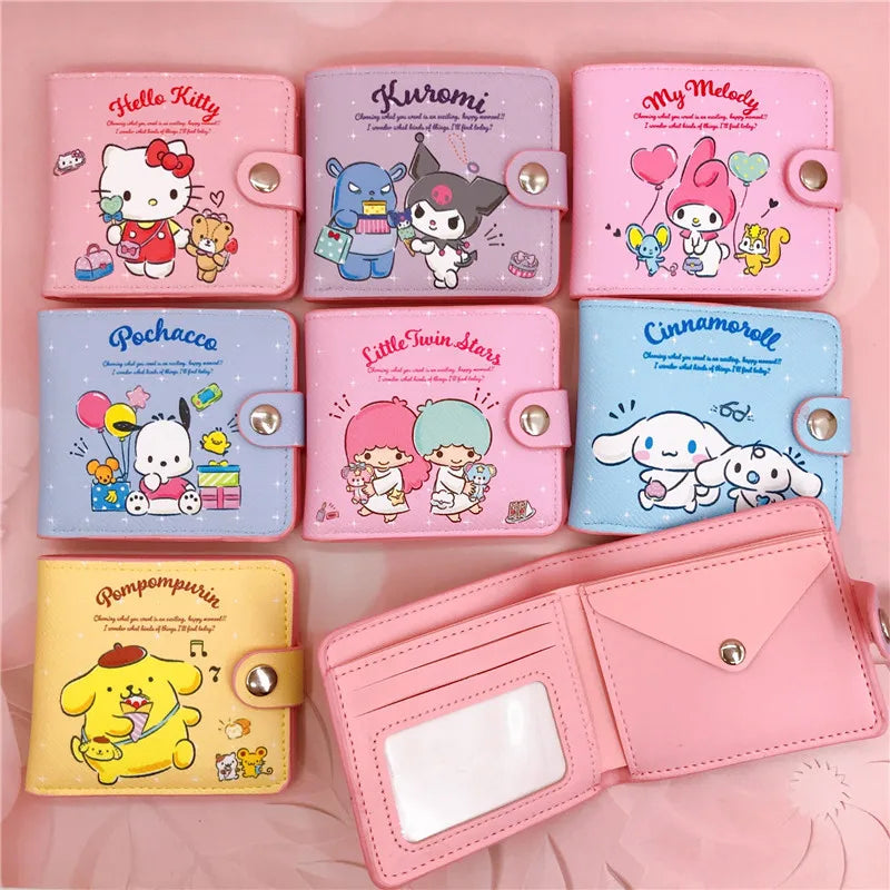 Kawaii Pu Casual Money Bag Hello Kitty Cinnamoroll My Melody Kuromi Coin Purse Card Holder Wallet With Buttons