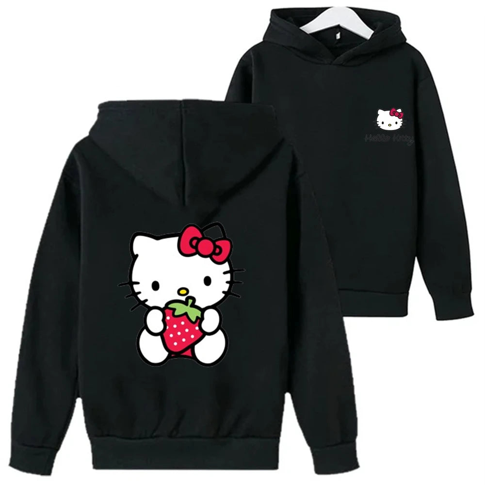 New red Leisure Sweatshirt Hello Kitty Kids Clothing  Age 3-12 Toddler Top Children's Hoodie print Boy Girls' Coat Long Sleeve