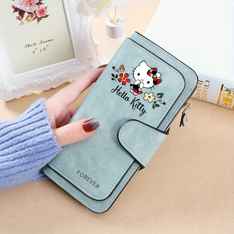 New Hello Kitty Wallet Women Anime Cartoon Fashion Multi-Card Slot Purse  Buckle Nubuck Material Two-color Fabric Wallets Gift