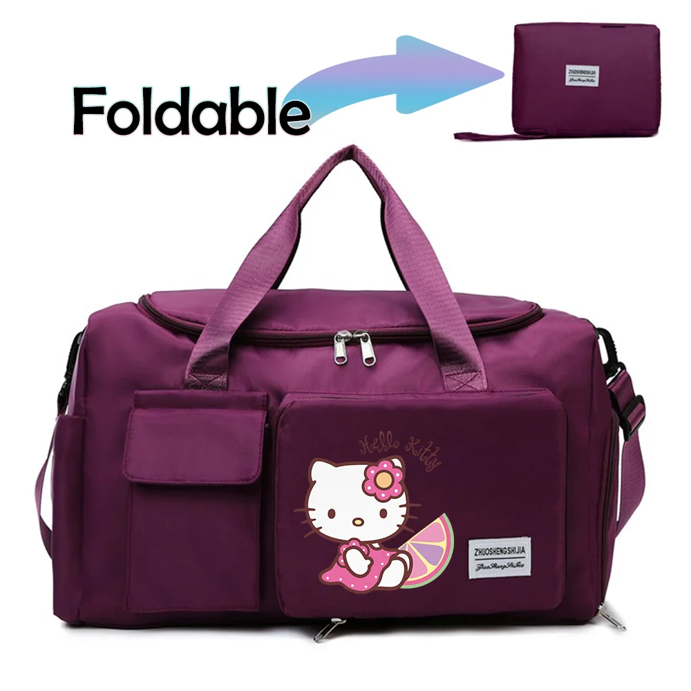 Hello Kitty Cartoon Travel Bag Large Capacity Storage Shoulder Bags Gym Duffle Pack with Shoe Compartment Portable HandBag