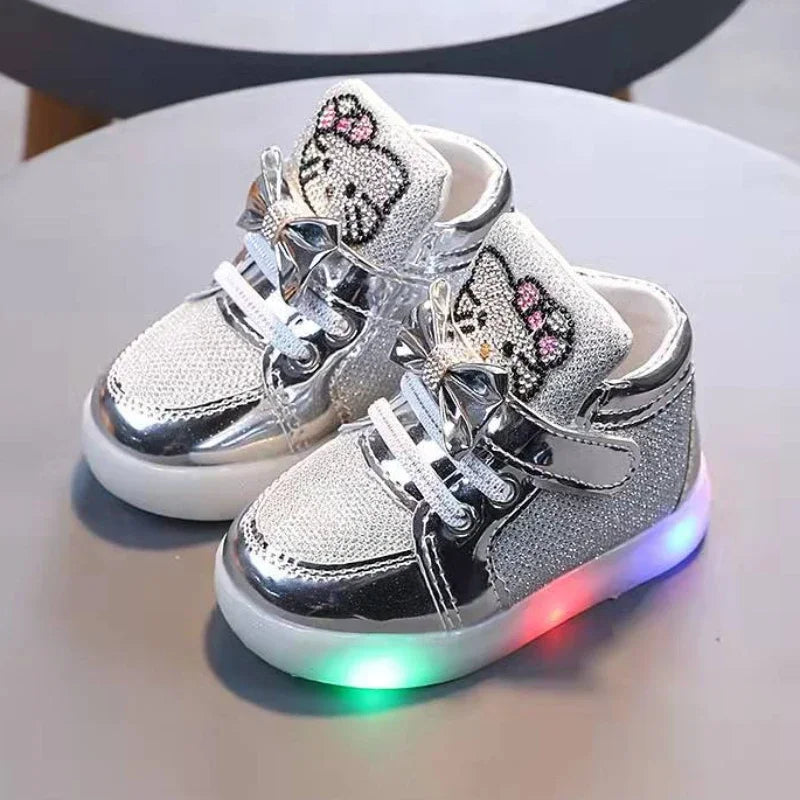 Children Luminous Shoes Boys Girls Hello Kitty Shoes Flashing Lights Fashion Sneakers Toddler Little Kid LED Sneakers