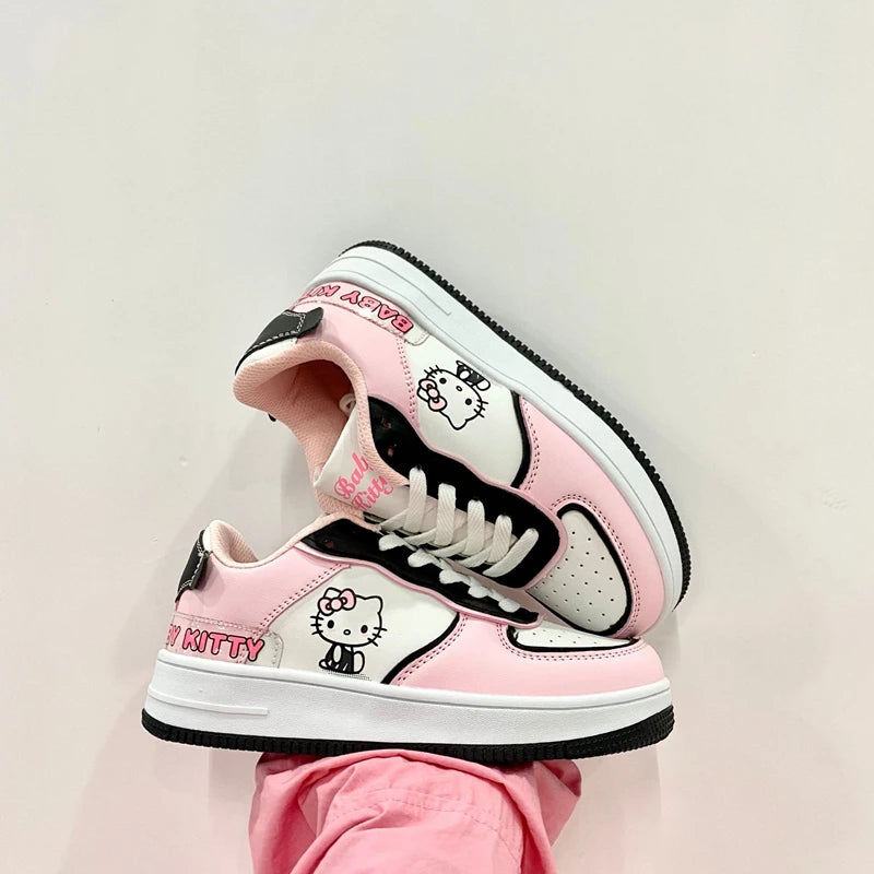 Kawaii Hello Kitty Kuromi Women's Shoes Fashion Breathable Sneaker Leather Cartoon Cute Female Sneakers