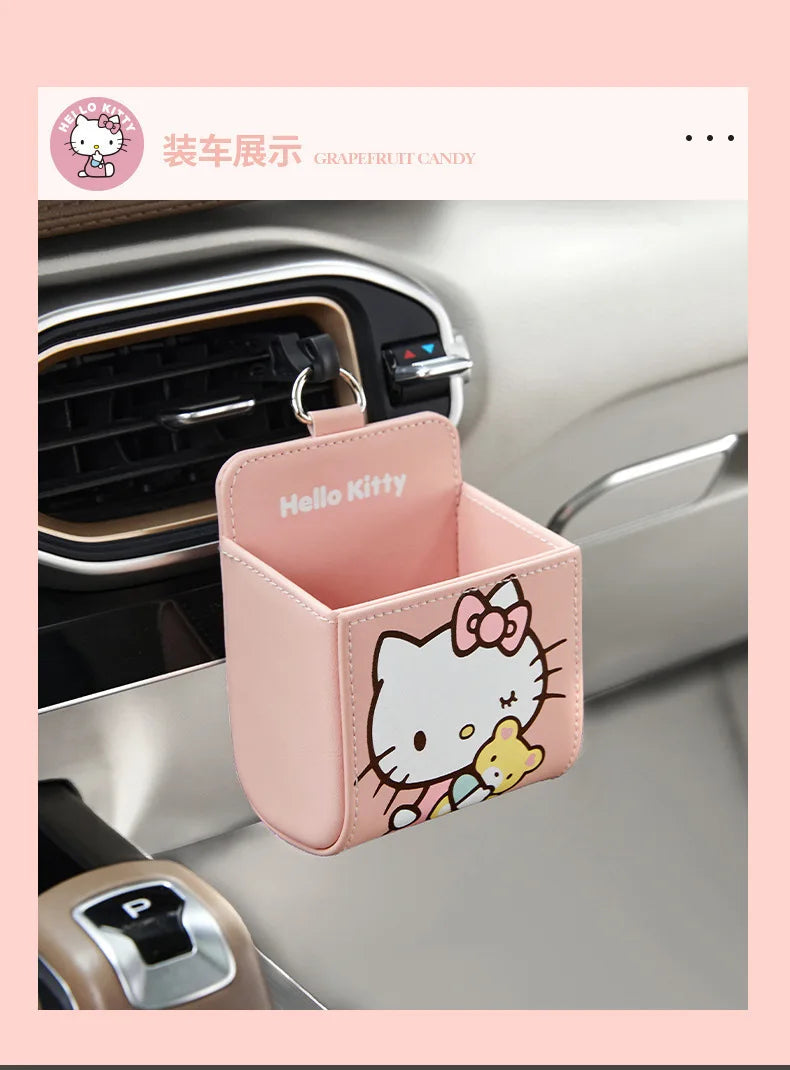 Kawaii KT Cat Car Air Outlet Storage Bag Hello Kitty Storage Box Multifunctional Auto Organizer Box Car Decor Accessories