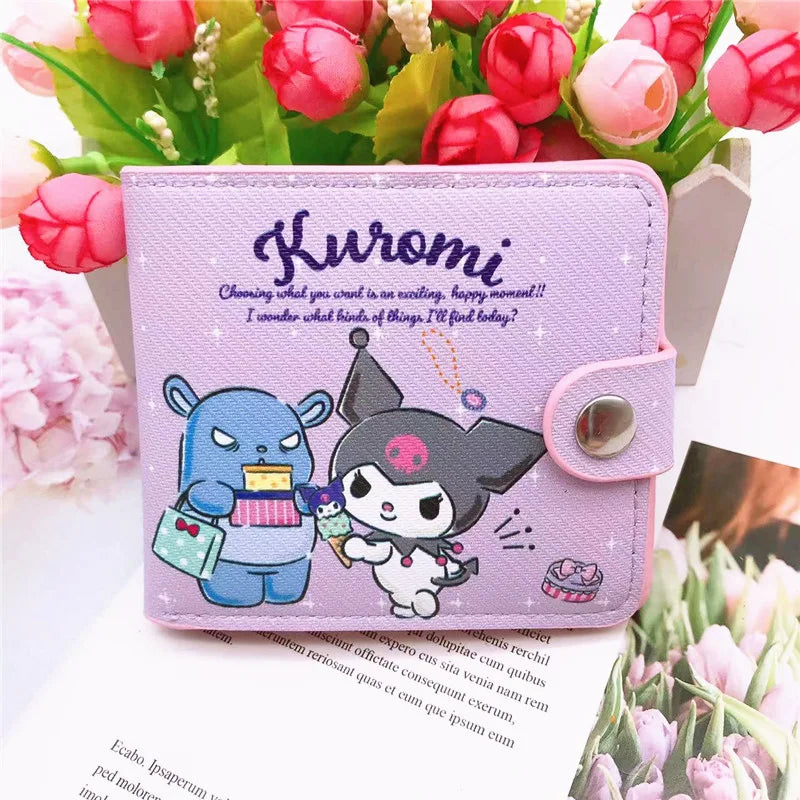 Hello Kitty Cinnamoroll My Melody Kuromi New Pu Casual Money Bag Coin Purse Card package Wallet With Buttons ﻿