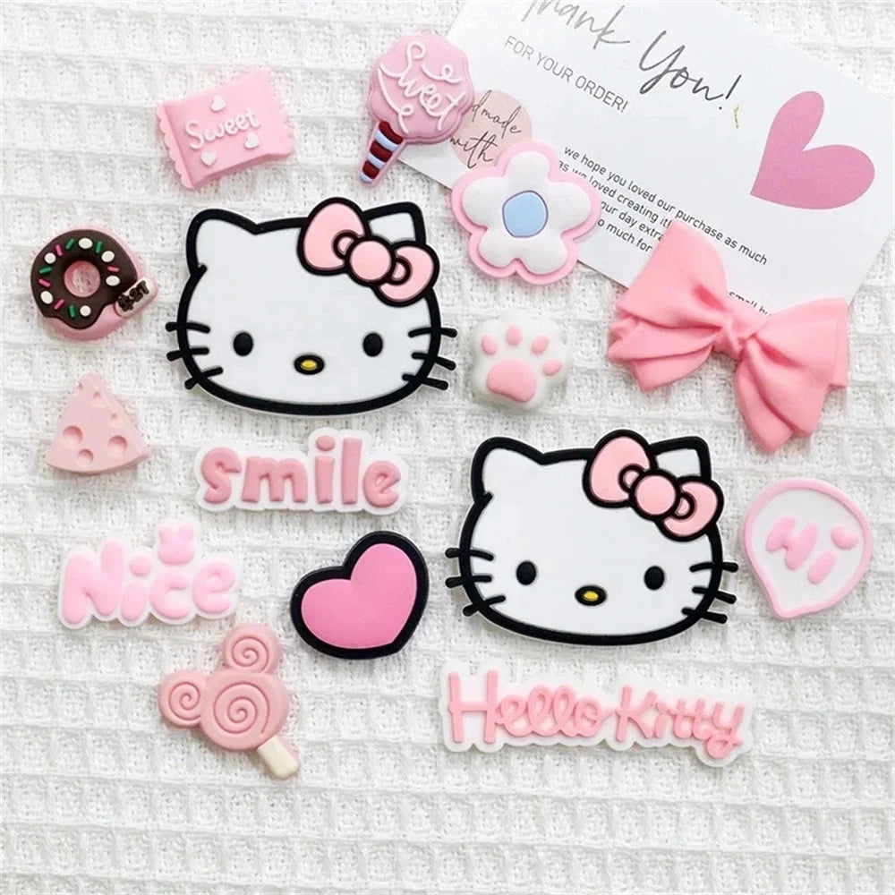 Pink Series Cute Cartoon Hello Kitty Charm Shoe Buckle Accessories DIY Removable Wooden Clogs Sandal Buckle Decoration