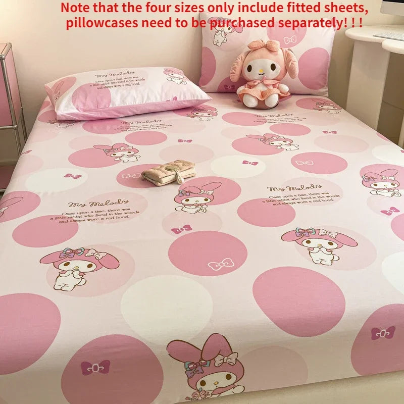 Pure Cotton Fitted Sheet Three-piece Set Hello kitty My Melody Cotton Bedspread Cute Kuromi Full Surround Protective Cover