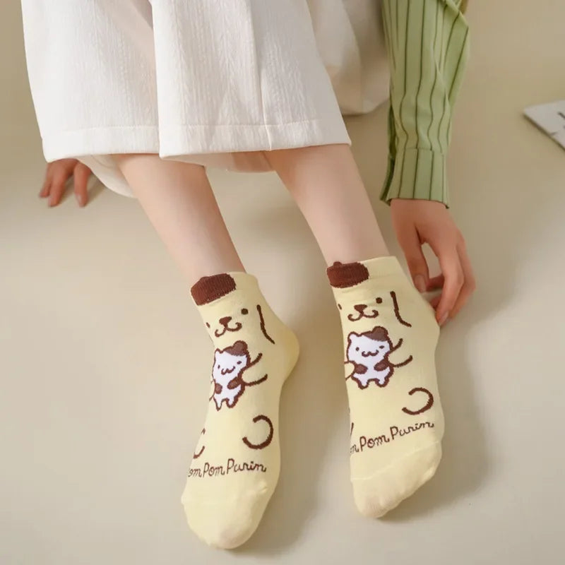 Hello Kitty Cartoon Women's Socks Cute Animal Socks Spring Summer Fall Boat Socks Fashion Everything with Preppy Look