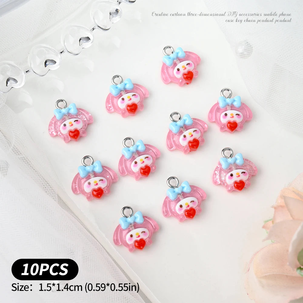 10/35/50Pcs Kawaii Nail Charms Funny Cute Hellokitty/Kuromi/Melody Charms Pendant for DIY Earring Keychain Jewelry Making