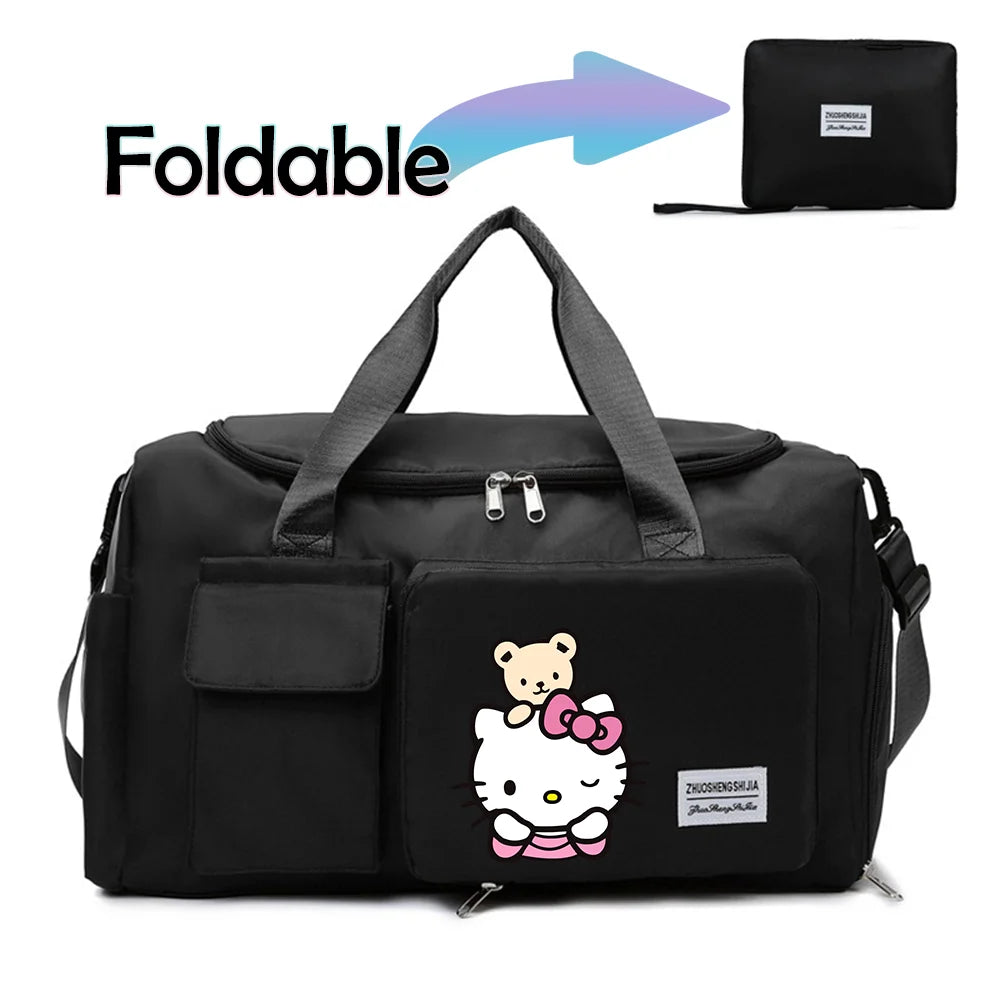 Hello Kitty Cartoon Travel Bag Large Capacity Storage Shoulder Bags Gym Duffle Pack with Shoe Compartment Portable HandBag