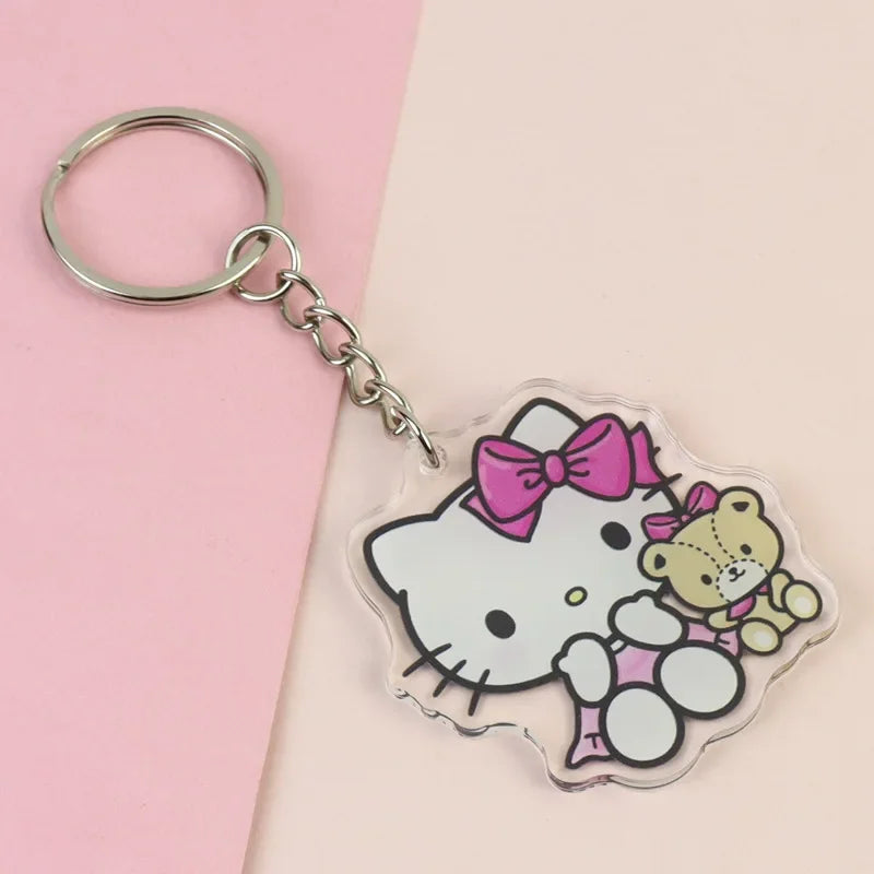 Hello Kitty Acrylic Keyring Anime Peripherals Keychain Accessories Children School Bag Car Key Pendant Girls Birthday Toys Gift