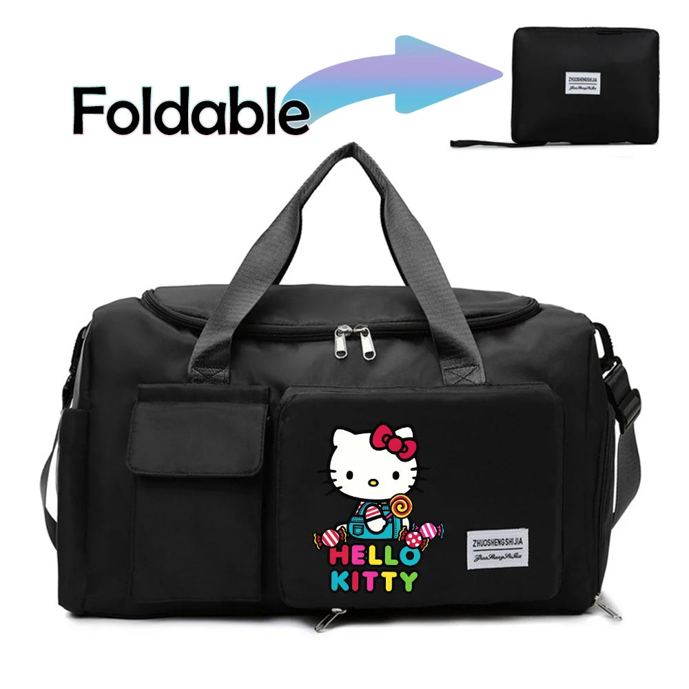 Hello Kitty Cartoon Travel Bag Large Capacity Storage Shoulder Bags Gym Duffle Pack with Shoe Compartment Portable HandBag